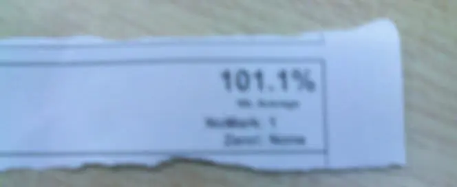 A torn strip from a printed mark report, showing 101.1%